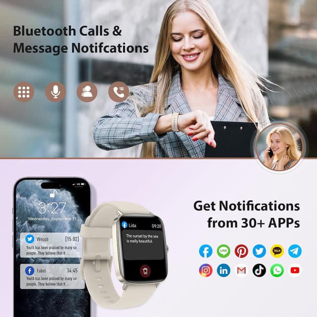 Detalle de Yoever Smart Watch for Women (Answer/Make Calls) with 1.85" HD Screen, Bluetooth 5.3 & IP68