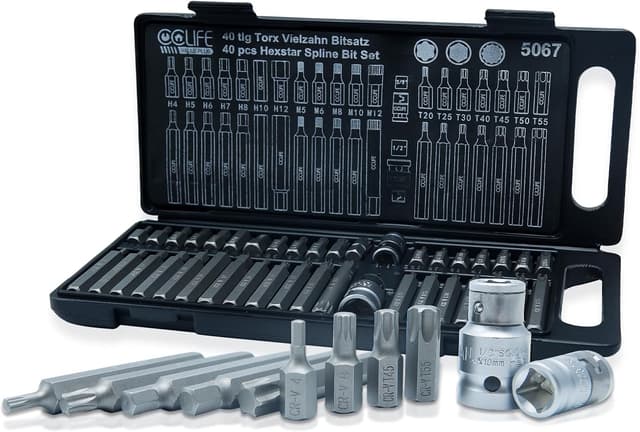 Detalle 2 de Jeu d’embouts CCLIFE Torx et douilles CR-V 40 pièces (XZN M5 à M12, H4 à H12, T20 à T55) avec adaptateurs 1/2" et 3/8