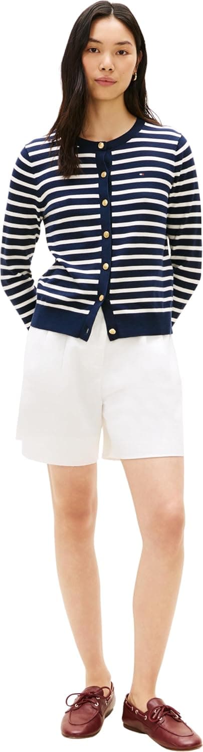 Detalle 2 de Cardigan femme Tommy Hilfiger en jersey fin à patte de boutonnage