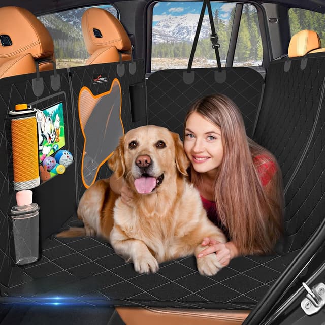 Detalle de LOYA Crafts Pet Backseat Extender for Dogs – 600D hard-bottom waterproof hammock with mesh window and storage pockets
