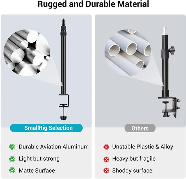 Detalle 2 de SMALLRIG Kamera Light Stand 3488: Tischstativ mit 1/4“-20 Kugelkopf & verstellbarer Tablet-Halterung