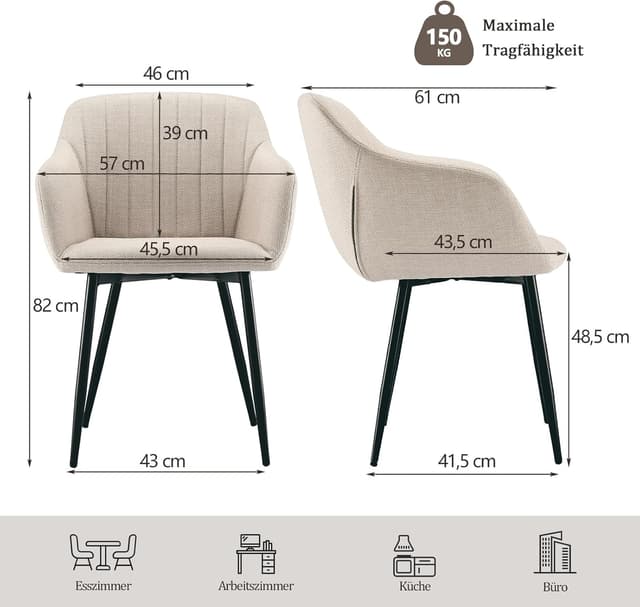 Detalle 1 de Goeurvant 6 Sedie da pranzo beige con braccioli