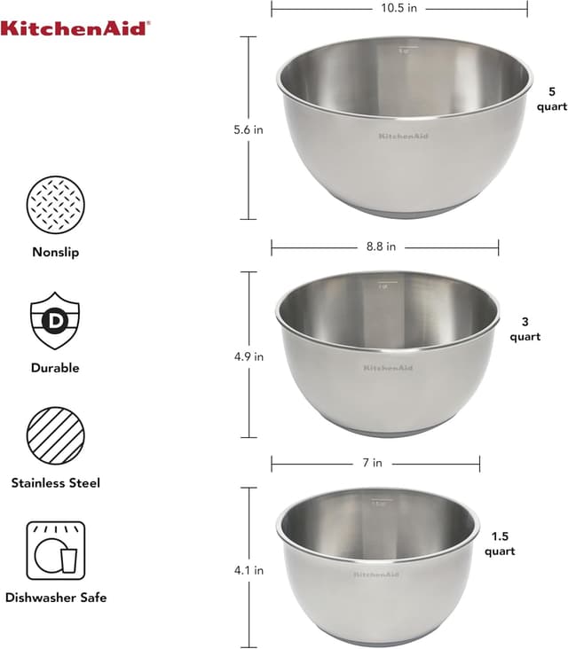 Detalle de KitchenAid Stainless Steel Mixing Bowls (Set of 3)