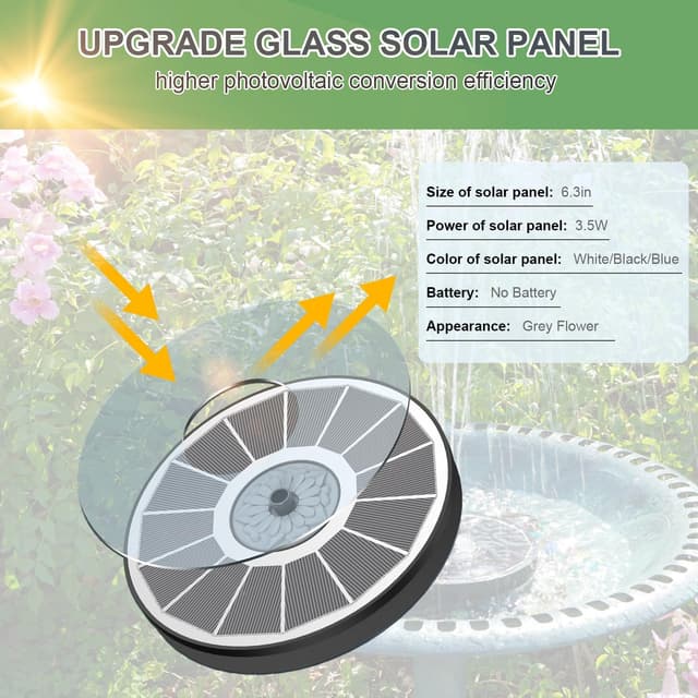 Detalle de Yzert Solar Fountain 2025 Upgrade 3.5W Glass Panel Bird Bath Fountain (White) with 8 Spray Modes
