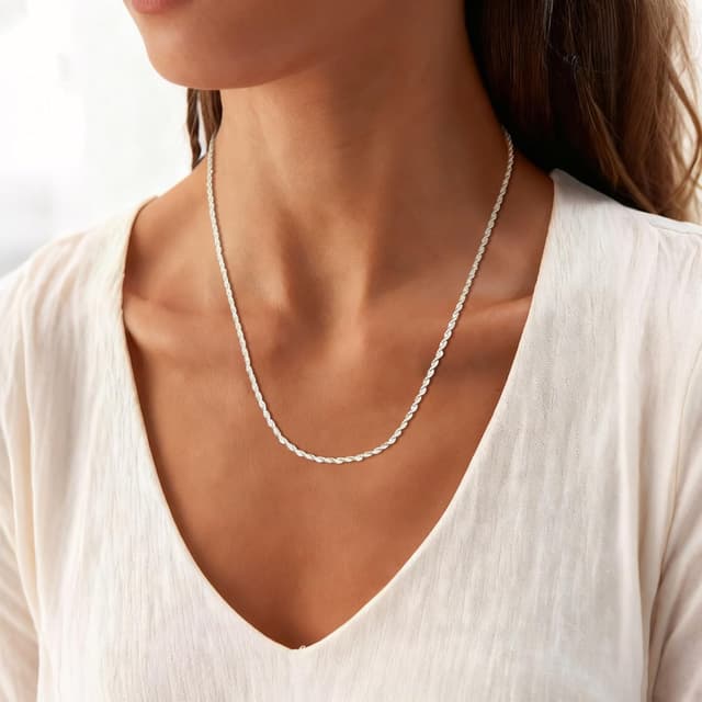 Detalle 2 de Kraven Damen Halskette aus 925 Silber ohne Anhänger – Rombus-Kettenglieder, in 40/45/50/55/60 cm