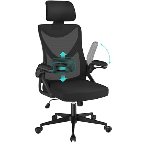 Detalle de Yaheetech silla de oficina ergonómica con soporte lumbar ajustable, reposacabezas y base giratoria de 70 cm (negro)