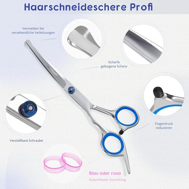 Detalle de Professional stainless steel one-piece dog grooming scissors with safety round tip (4CR) – titanium coated grooming shears, pink