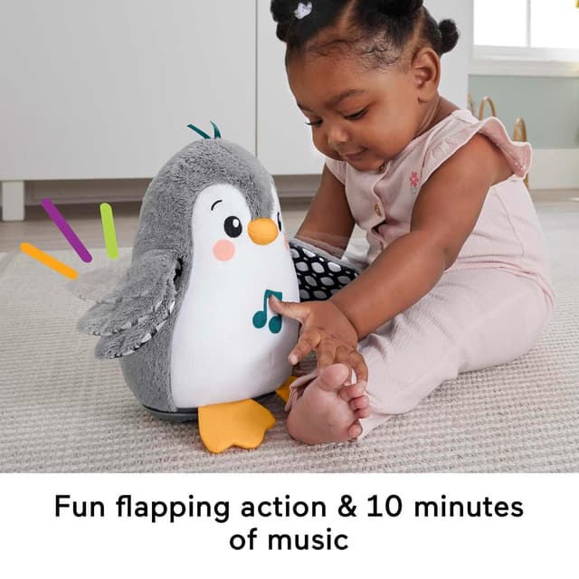 Detalle de Fisher-Price Baby Tummy Time Toy Flap & Wobble Penguin (HNC10) plush with music & motion