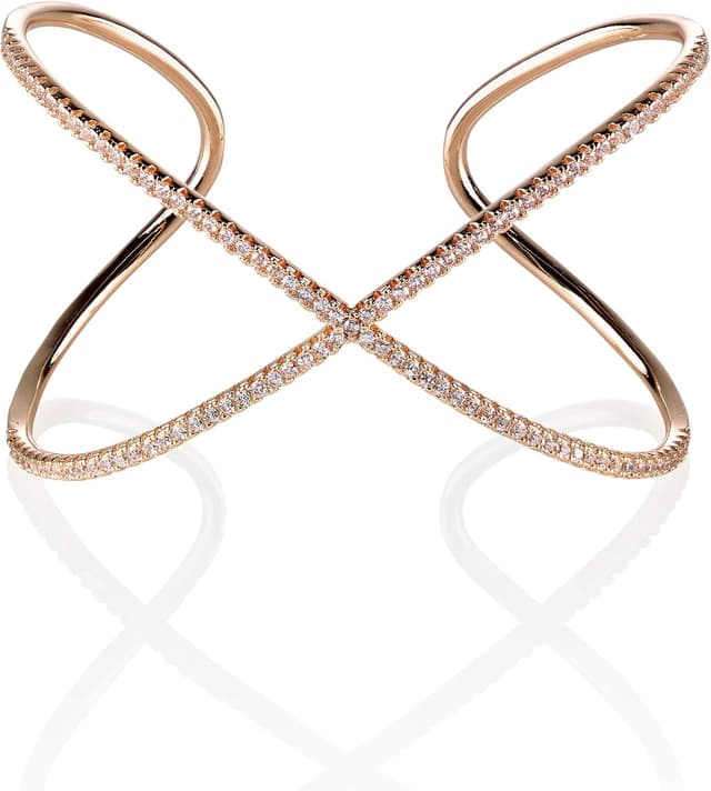 Detalle 2 de Bracciale rigido Namana a croce per donna in argento/oro/oro rosa con zirconi, confezione regalo