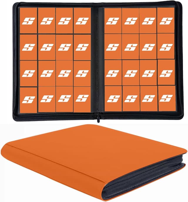 Detalle de 1000+ Pockets Trading Card Binder (Orange) — 16 Pocket Ringless Side-Loading Card Holder Album