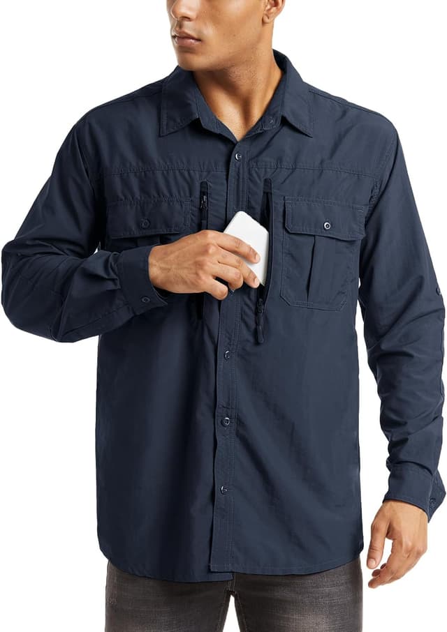 Detalle de MAGCOMSEN Men’s UPF 50+ Sun Protection Long Sleeve Button-Down Shirt for Outdoor Work