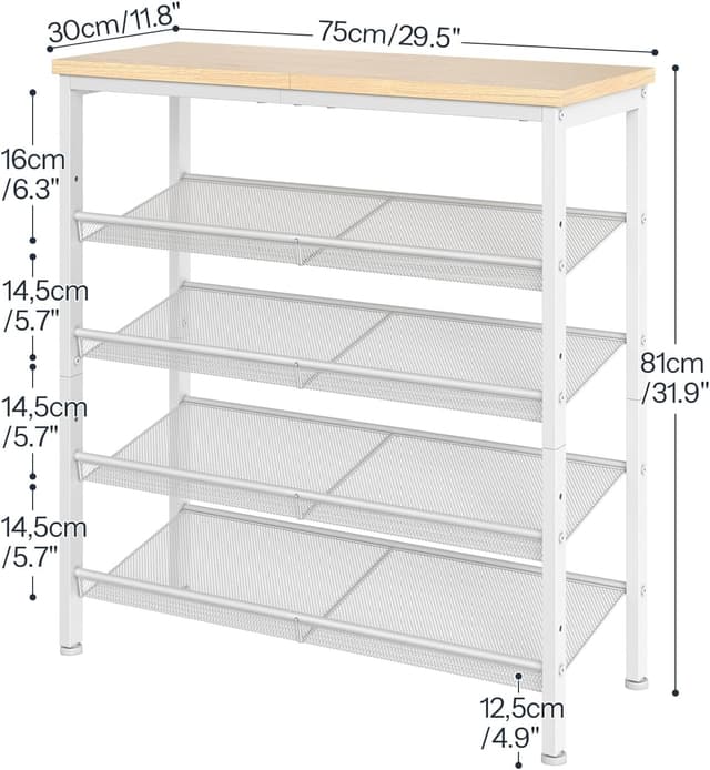 Detalle de HOOBRO Étagère à chaussures EWN12XJ01 (5 niveaux) pour 16 à 20 paires, maille métallique réglable