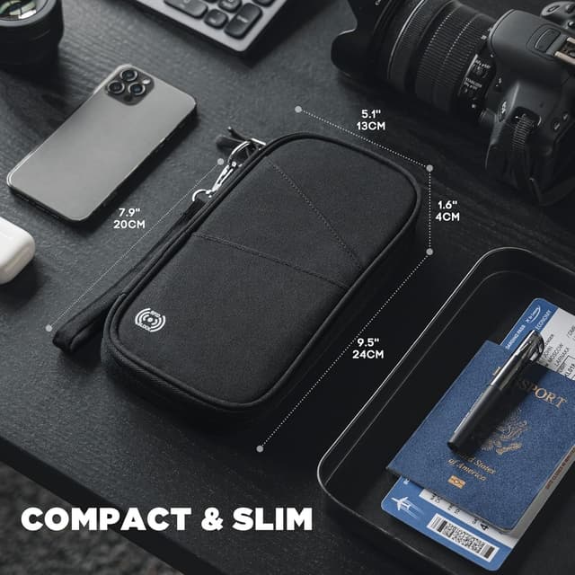 Detalle de DUGRAFT Multiple Passport Holder Travel Family (RFID Blocking) – Waterproof Black Document Wallet with Straps