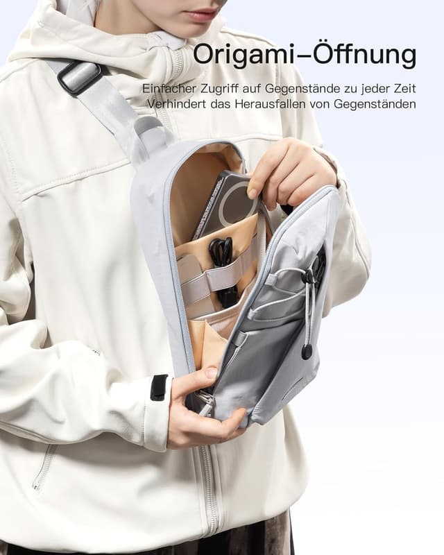 Detalle de Inateck Sling Bag X-Row – leichte Herren-Umhängetasche mit spritzwassergeschütztem Material für Wandern & Reisen