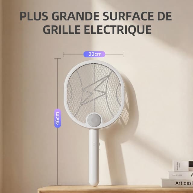Detalle 1 de Electric Fly Swatter 180° Foldable Fly Zapper Racket (4000V, 5-layer mesh) with USB-C charging