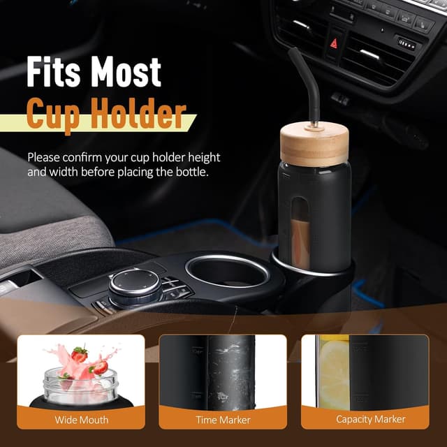 Thumbnail 4 de BLUEGO 600ml Glass Water Bottle with Straw and 2 Lids