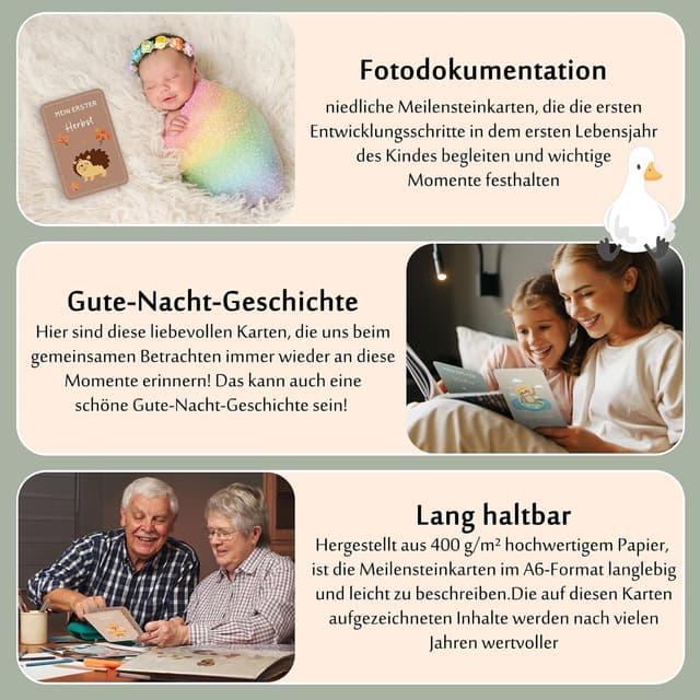 Detalle de Giftota Baby-Meilensteinkarten mit Tiermotiven (50 Karten) inkl. Holz-Kartenständer