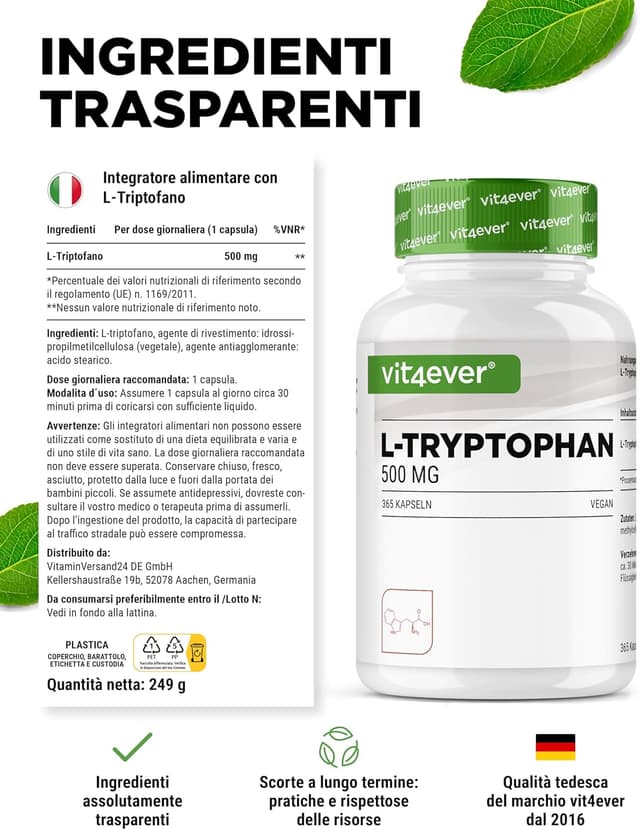 Thumbnail 4 de L-triptofano 500 mg 365 capsule vegane