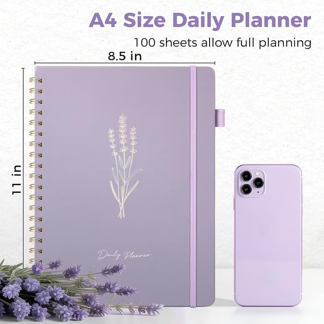 Detalle 2 de Umriox Daily Planner Undated A4 with Hourly To-do Schedules (Purple)