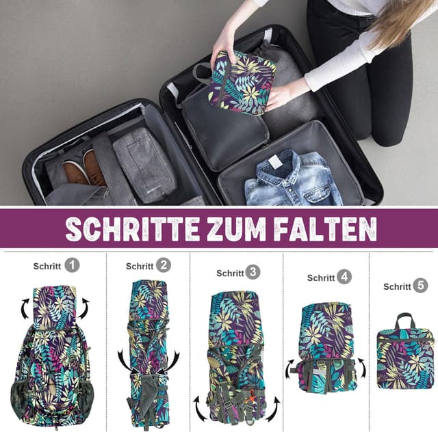Detalle de BECOJADDE Wanderrucksack (faltbar) mit 40 l Nassfach – ultraleicht, wasserdicht, für Wandern & Reisen