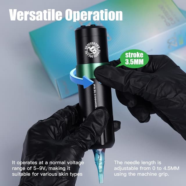 Detalle de Kit de machine à tatouer rotative sans fil Dragonhawk (batterie 1500 mAh, 20 aiguilles)