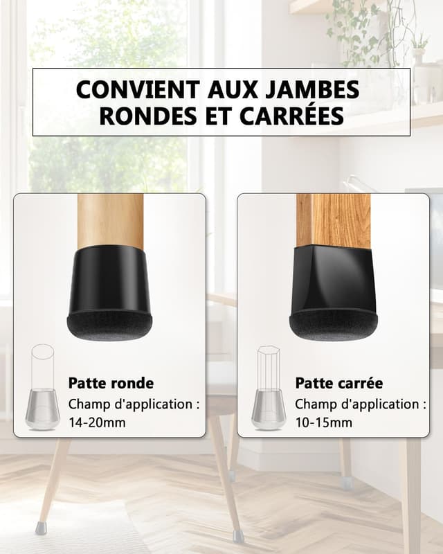 Detalle de Lytool 26 protège-pieds de chaise en silicone (feutre épais), pour pieds 14 à 20 mm