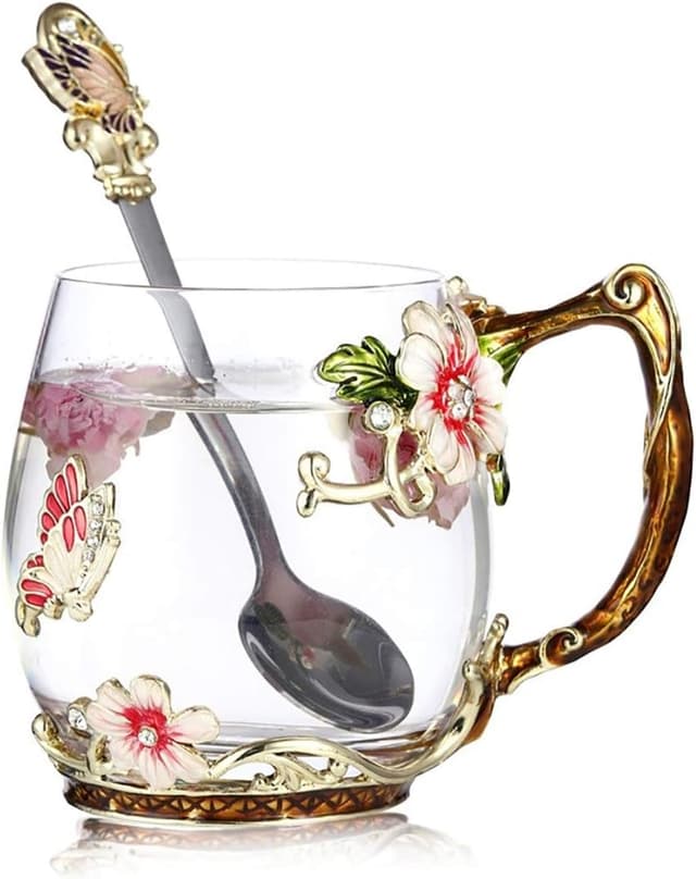 Thumbnail 3 de Luka Tech Handmade Enamel Butterfly Glass Mug with Spoon