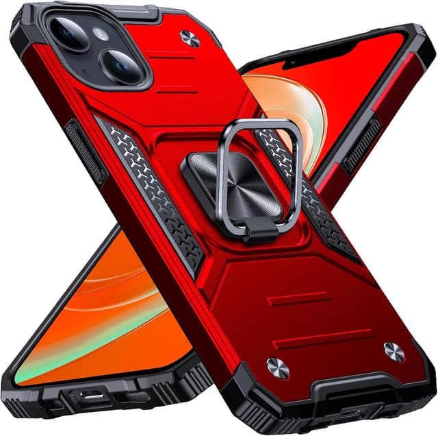 Detalle de Anqrp Armor Handyhülle für iPhone 13/14 mit Ring-Ständer – stoßfest, rot