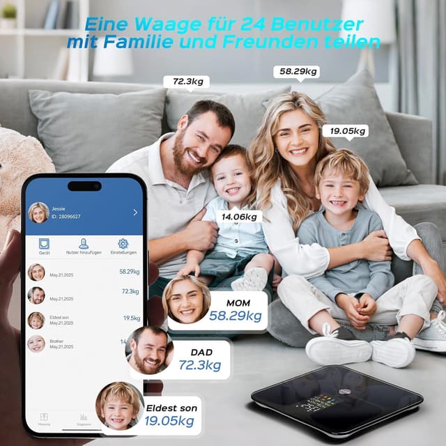 Detalle 2 de Lepulse Lescale F4 Körperfettwaage mit App-Synchronisation, 22 Körpermaße & Trend-Tracking