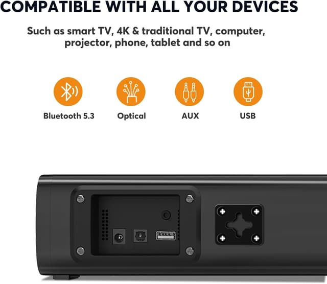 Detalle 2 de Wohome 2.1 Sound Bars for TV (S100) with Built-In Subwoofer, Voice Enhancement, Bluetooth 5.3/Optical/AUX/USB