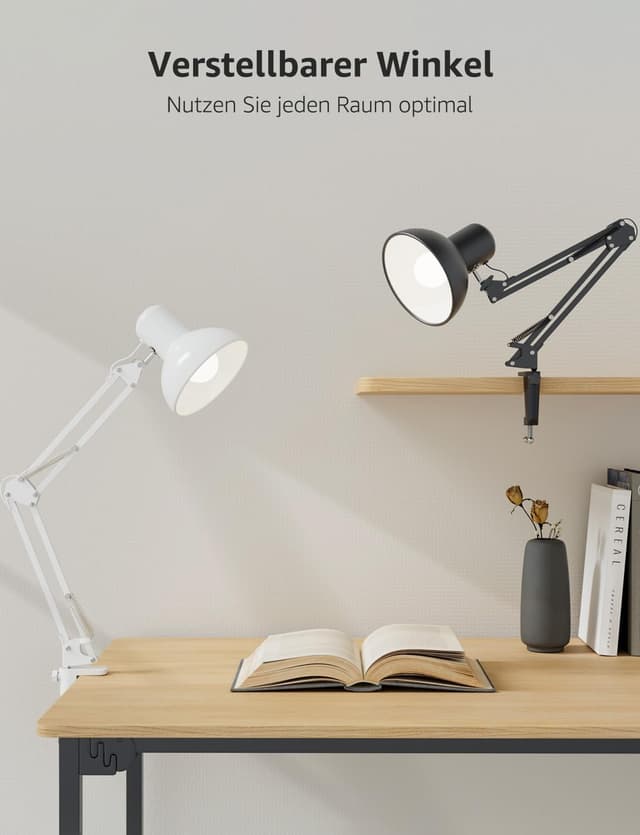 Detalle 2 de Lepro Retro-Schreibtischlampe mit Klemme, E27 (HxBxT 38 x 15 x 27 cm), schwenkbar und verstellbar in Schwarz