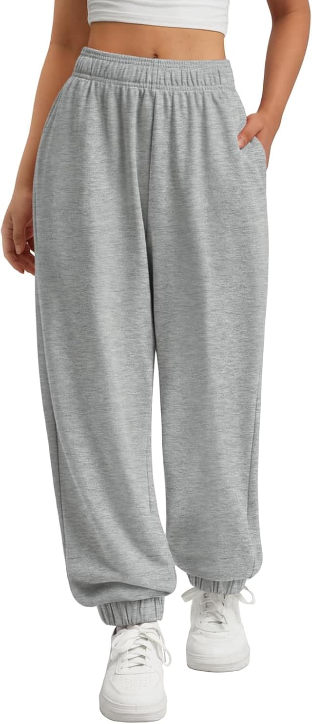 Detalle de ATHMILE Women’s High-Waisted Baggy Sweatpants with Pockets — Lounge & Workout Joggers
