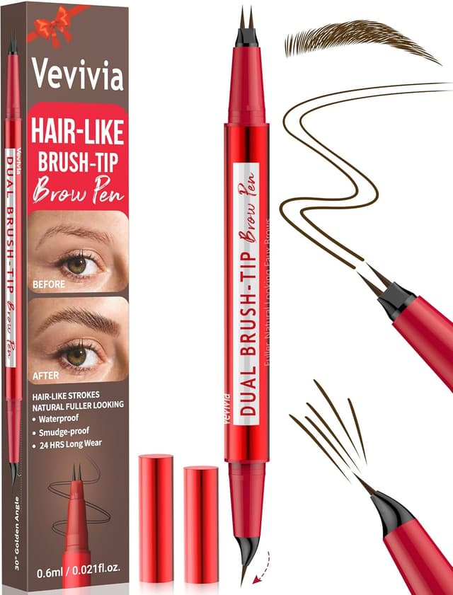 Detalle de Vevivia Augenbrauenstift – Eyebrow Pen mit Dual-Brush-Tip & gebogener Spitze für bis zu 24 Stunden Halt, Dark Brown