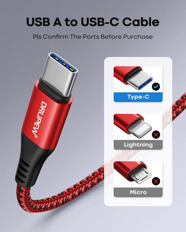 Detalle 1 de USB-C Charger Cable 2m 3-Pack (Nylon Braided, 3A Fast Charging) for Samsung Galaxy & LG, plus other USB‑C devices