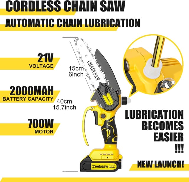 Thumbnail 2 de Mini Chainsaw Cordless 6 Inch with Auto Oiler