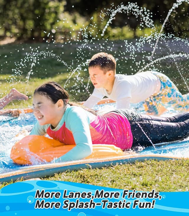 Detalle de Spring Water Water Slide & Splash Slip Slide for Kids (22 ft, 2 lanes) with Inflatable Bodyboards