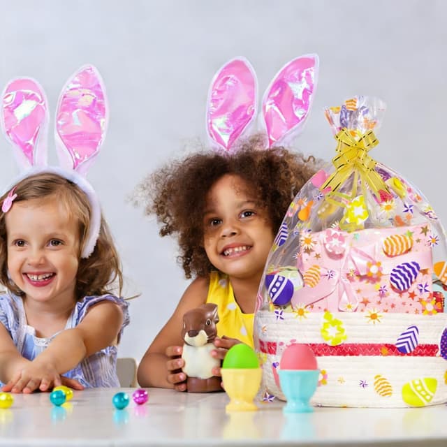 Detalle 2 de 12PCS Easter cellophane basket wrap bags with bunny & egg designs (45 x 60cm)