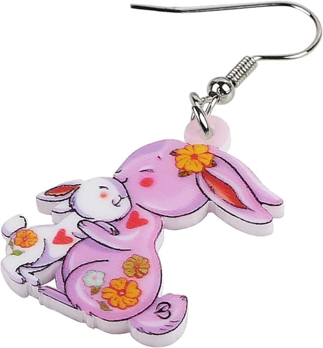 Detalle 2 de LONYOO Acryl-Ostereier & Kaninchen/Hase Ohrringe mit Edelstahl-Ohrhaken