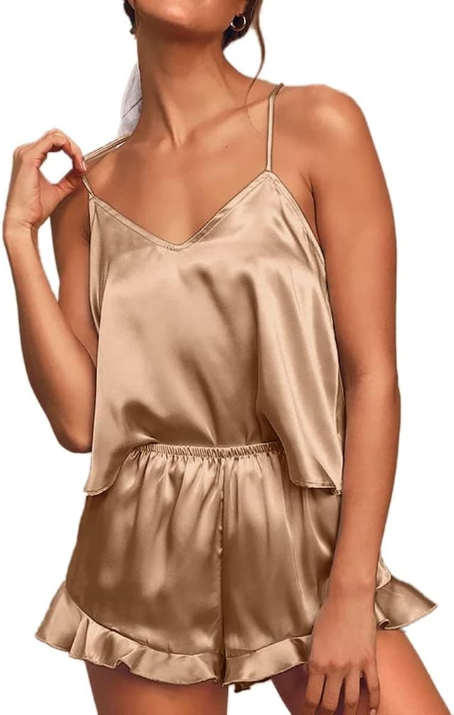 Thumbnail 6 de CHYRII Women's Silk Satin Ruffled Pajama Set