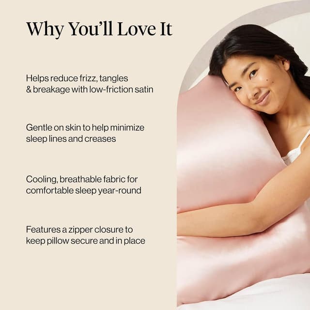 Detalle de Kitsch satin pillowcase with zipper for hair & skin (queen) – Blush