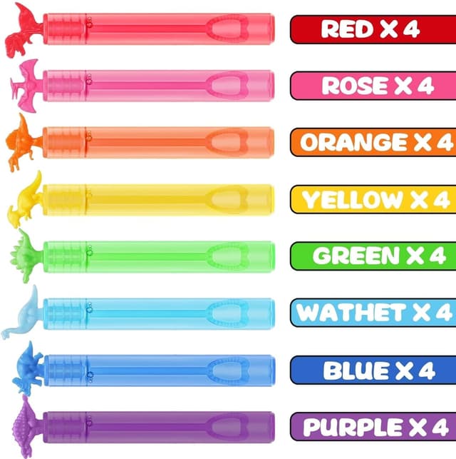 Detalle de 32 Pack Bubble for Kids Party Favors: 8 Style Mini Dinosaur Bubble Wands with Gift Box