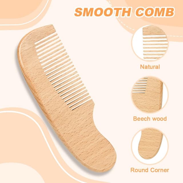 Detalle 2 de Aolso Baby Hair Brush set (3 pcs) with wooden handles for gentle scalp care