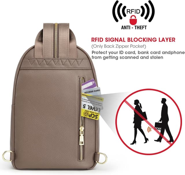 Detalle 2 de Kattee Convertible Crossbody Sling Chest Bag Medium Genuine Leather with RFID Blocking