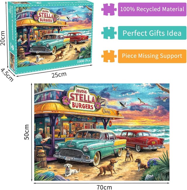 Detalle de Puzzle 1000 Teile „Seaview Campground“ – Erwachsenenpuzzle für Familie, 70 x 50 cm