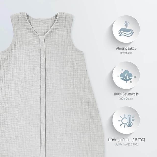 Thumbnail 1 de Julius Zöllner Musselin Sommerschlafsack Grau Größe 80