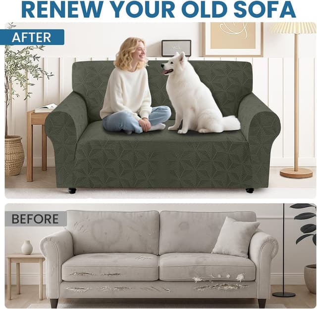 Thumbnail 6 de Ystyle copridivano 2 posti con braccioli verde militare: elasticizzato anti-graffio e lavabile