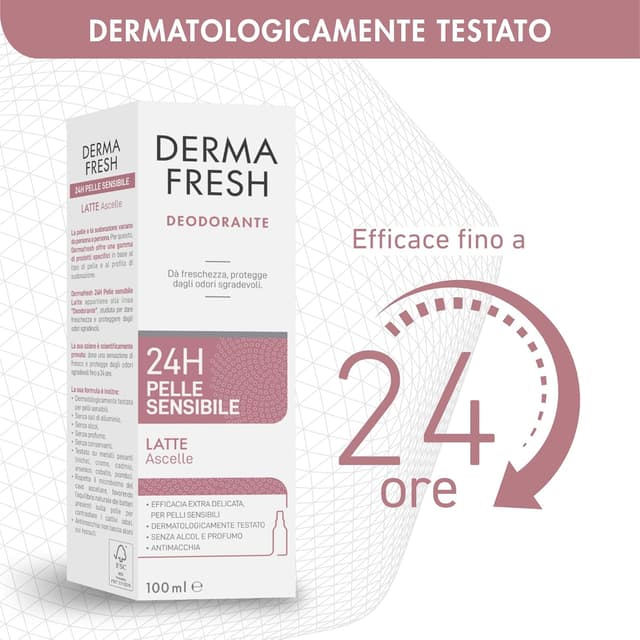 Detalle de Dermafresh Deodorante Latte Efficace 24h per Pelle Sensibile (100 ml) senza alcol e profumo