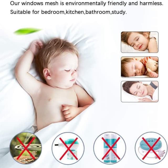 Detalle 2 de MOEGFY Window Screen Mosquito Netting (2 Pack) – Self-Adhesive Fly Screen Mesh Curtain, White, 150x180CM with Sticky Tape