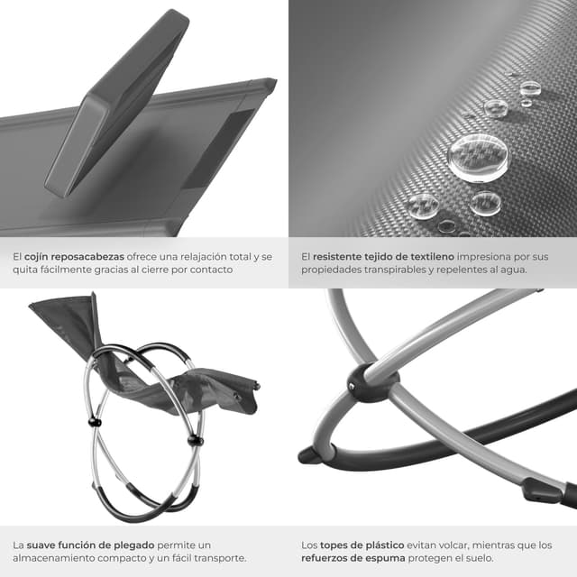 Thumbnail 5 de tectake Tumbona plegable balancín 150 kg