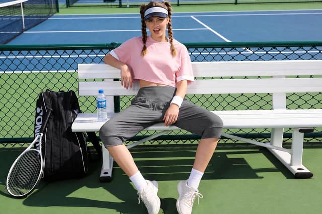 Detalle de Terecey Pantalon sarouel femme taille haute coupe ample (3/4) – léger pour été, yoga, pilates et danse